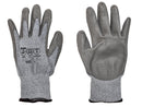 Cut Resistant Gloves - Grey HPPE Lycra Shell - Grey Polyurethane Coating