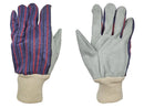Leather Palm - Cow Split Leather Palm with Cotton Back Glove with Knit Cuff - Premium