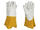 Welding Gloves - Mig Cow Grain Gloves - Golden Brown and White