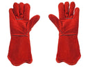 Welding Gloves - Cow Split Leather Gloves - Double Leather Covering on Left Hand - Red