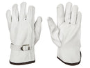 Driver Gloves - Cow Split Leather Gloves - Adjustable Strap - White