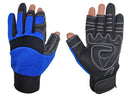 Mechanic Gloves - Synthetic Leather Partial Fingerless Glove - Blue