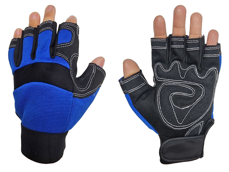 Mechanic Gloves - Synthetic Leather Fingerless Glove - Blue