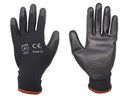 Cut Resistant Gloves - Black Polyester Shell - Black Polyurethane Coating
