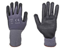 Cut Resistant Gloves - Grey Nylon and Spandex Shell - Black Nitrile Dotted Coating