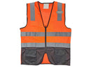 Safety Vest - Class II Solid Front and Mesh Back Vest with Reflective Stripes - Hi Vis Orange and Black