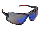 Type 16 - Safety Glasses - Black Full Frame with Foam Lined Gasket and Blue Mirror Lenses