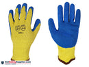 Cut Resistant Gloves - Yellow Aramid and Steel Fiber Shell - Blue Latex Coating