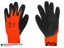 Cut Resistant Gloves - Hi Vis Orange Acrylic Shell - Black Latex Coating - 12 Pairs