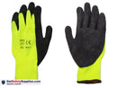 Cut Resistant Gloves - Hi Vis Yellow Acrylic Shell - Black Latex Coating - 12 Pairs