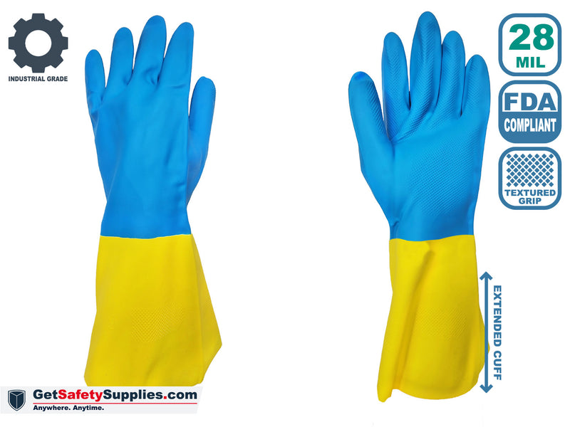 Latex Disposable Gloves - 28 Mil Thick with 13" Length Cuff Neoprene Coated Gloves
