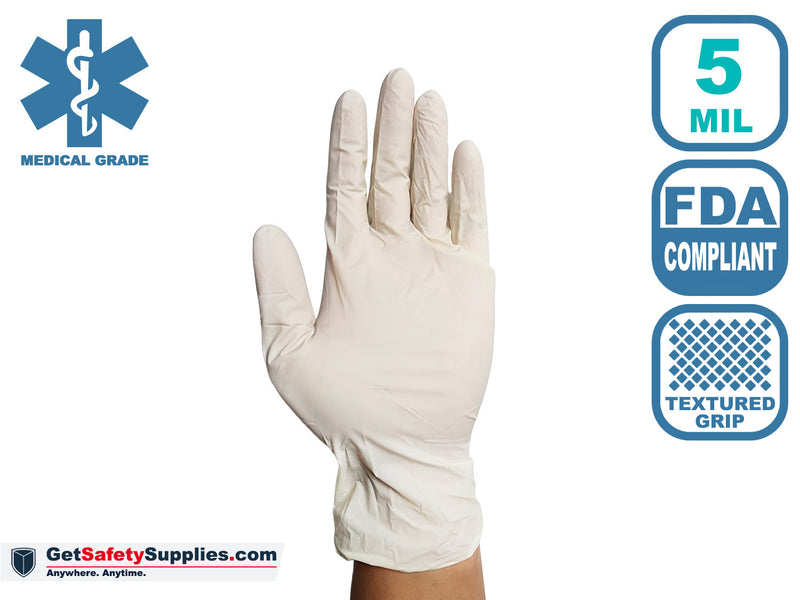 Latex Disposable Gloves - 5 Mil Thick Beige Powder Free Medical Grade Gloves