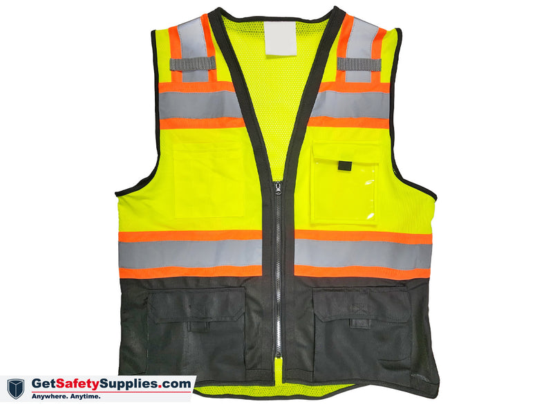 Safety Vest - Class II Solid Front and Mesh Back Vest - Hi Vis Yellow and Black